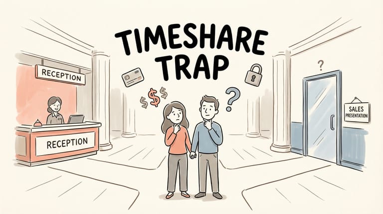 A couple at a crossroads between hospitality and timeshare sales pressure