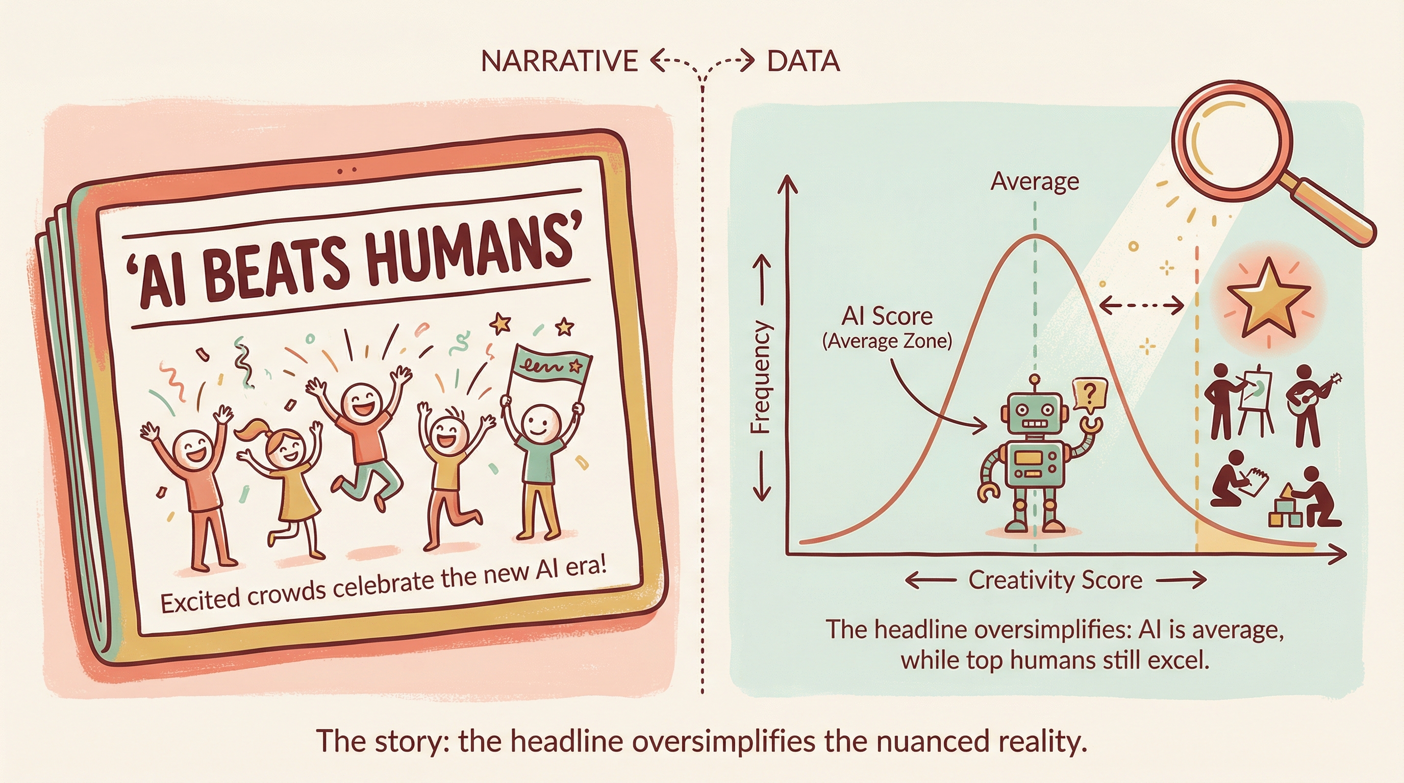 The headline says "AI beats humans" — the data tells a different story